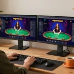 Engaging gameplay at 68gamebaivn with live poker interface in a cozy home setting.