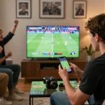 Kèo nhà cái action as a person places a bet on their smartphone during an exciting sports game.