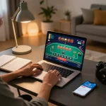 B52Club gaming setup with a player engaging in live baccarat, highlighting online casino strategy.