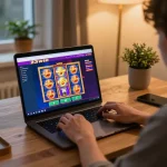 Engaging gameplay at trang chủ 23win with colorful slot graphics on a cozy desk setup.