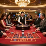 Players engaging in roulette at LV88 casino, showcasing excitement and strategic betting.