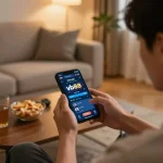 Engaging mobile gaming experience with vb88 link vào on screen in a cozy home setting.