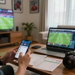 Engaged sports bettor analyzing odds on 78wingo app in a cozy living room setting.