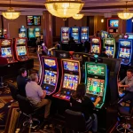 Players spinning colorful slot reels at TR88SEO casino, celebrating wins in a vibrant gaming atmosphere