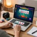Engaging user playing blackjack online with OKFUN for thrilling betting experience.