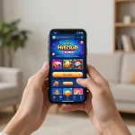 Play the tải hitclub app on a smartphone in a cozy setting for an engaging online gaming experience