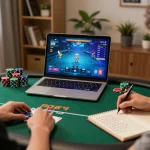 Engaging in online poker gaming at TR88 with chips and strategy notes visible