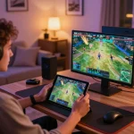 Engaging in sports betting with digitalwala on a tablet in a cozy home setup