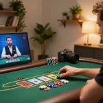 Player utilizing fly88 online casino platform for blackjack, showcasing strategic gameplay and engagement