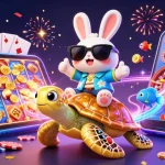 Experience thrilling wins at Fly88 with an energetic scene of 3D cartoon characters celebrating casino games.