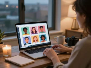 User enjoying an ai porn chat experience with personalized avatars and cozy atmosphere.
