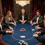 Intense poker gameplay showcasing players at a high-stakes table with 89bet com strategies in action.