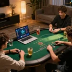 Engaging in thrilling online poker moments with GA 888 on a stylish gaming laptop