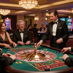 Engaging roulette gameplay tại CM88 with croupier and excited players in a luxury casino atmosphere.