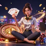 Engage with Sky88's exciting gaming experience featuring a professional gamer in a high-tech casino setting.