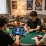 Players enjoying online poker at home with river4 interface visible on screen