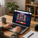 x88 trang chủ accessed via a stylish home setup with person enjoying online casino games and strategic notes