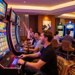 Engaging players at FIVE88 slot machines, showcasing vibrant atmosphere and thrilling gaming experience.
