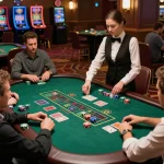 Players engaging in blackjack at 789win casino, showcasing strategic gameplay and luxury.