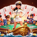 S8 poker game scene featuring an Asian woman in a naval uniform commanding a gold ship bow