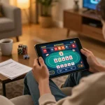 Engaging online poker gameplay at home with 789win tablet interface, warm and cozy atmosphere