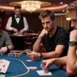 DABET players engaged in a high-stakes poker game, showcasing strategic gameplay and excitement