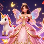 Win big with Debet as a glamorous princess and a golden unicorn celebrate in a vibrant casino atmosphere.