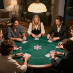 Players strategizing and placing bets in a cozy home poker night featuring pg88 insights.
