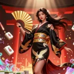 Experience thrilling play at ev99 with an elegant Asian woman in a glowing casino setting.