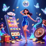 Engage with exciting gameplay at keonhacai, featuring a vibrant illustration of casino elements and actions.