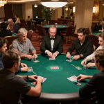 MM88 poker players engaged in strategic gameplay during a high-stakes game at an upscale casino