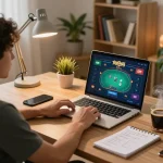 Engaging online poker gameplay at home with 789winpen setup showing player strategies.