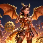 Bet on UFABET with exciting gaming elements, showcasing a stunning illustration of a steampunk woman and a dragon.