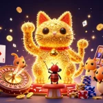 Win big with xx88 in this vibrant 3D casino scene featuring lucky cats, cards, and coins.