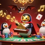 Engage in a thrilling poker showdown with hi79's magical casino scene featuring a phantom penguin and poker elements.