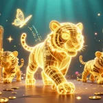 Engage in thrilling adventures with hubet, featuring a neon tiger and stunning casino elements.