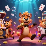 GGWIN hyenas host a vibrant casino scene filled with slot reels and entertaining elements