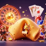 SUNWIN players engaging with exciting casino games in a vibrant 3D scene filled with golden treasures.