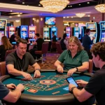 Players at credit card casinos enjoying games and promotions in a vibrant casino atmosphere