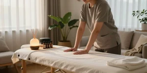 Experiencing 종로출장안마 with a professional therapist in a serene home setting.