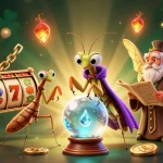 Play at new online casinos featuring 3D cartoon characters, slot reels, and vibrant cryptocurrency elements.