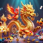 Experience excitement at MM88 with a dragon, phoenix, and koi fish amidst casino treasures