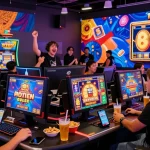 Engaged players enjoying slots with bonus buys in a vibrant online casino atmosphere.