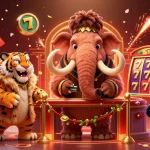 Shbet casino welcomes players with a woolly mammoth, saber-tooth tiger, and dodo doorman, celebrating vibrant slot games.