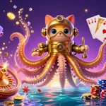 Experience thrilling games at 9BET, where a colossal kraken and diving cat unveil treasures.