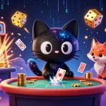 Experience exciting gaming with hubet in a colorful cosmic casino illustration filled with jackpots.