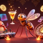 Experience the excitement of sunwin chính thức with a vibrant casino scene featuring a lively mosquito mascot.