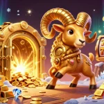 Experience thrilling gaming with vipwin's golden ram charging through a treasure-filled casino scene.