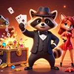 Experience the thrill of go 88 with dynamic characters and vibrant gambling elements in this rich 3D illustration.