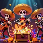 Engage your luck at hit club with a vibrant scene of skeleton mariachi musicians and dazzling casino elements.